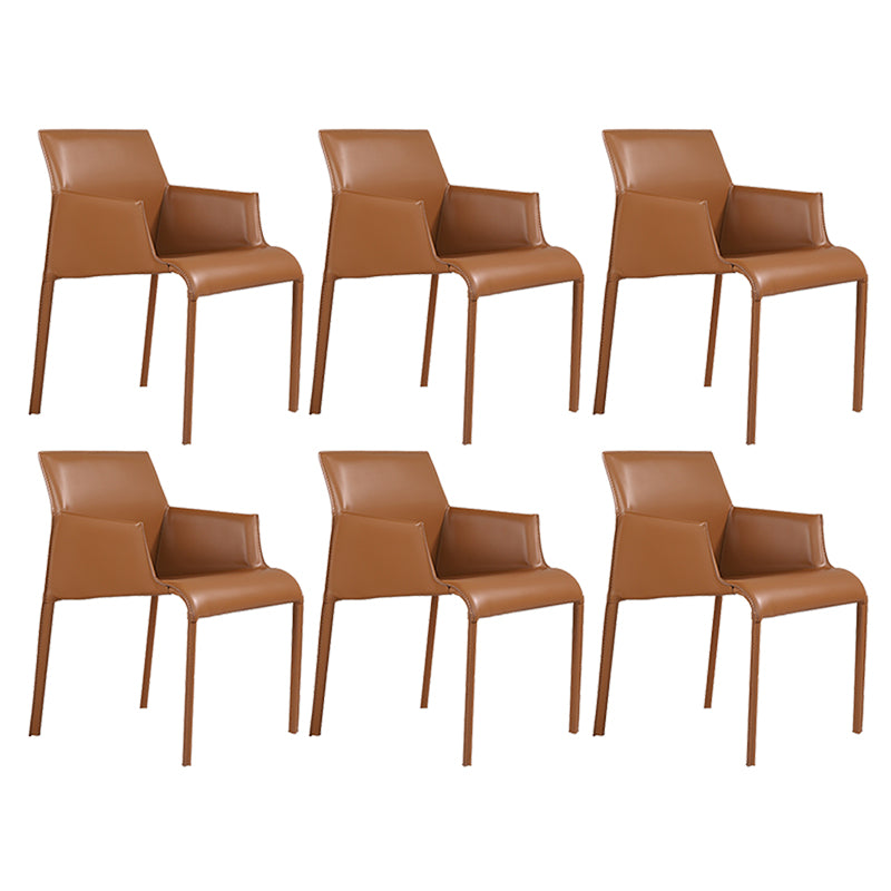 Matte Finish Dining Arm Chair with Leather Legs Metal Modern Dining Side Chair
