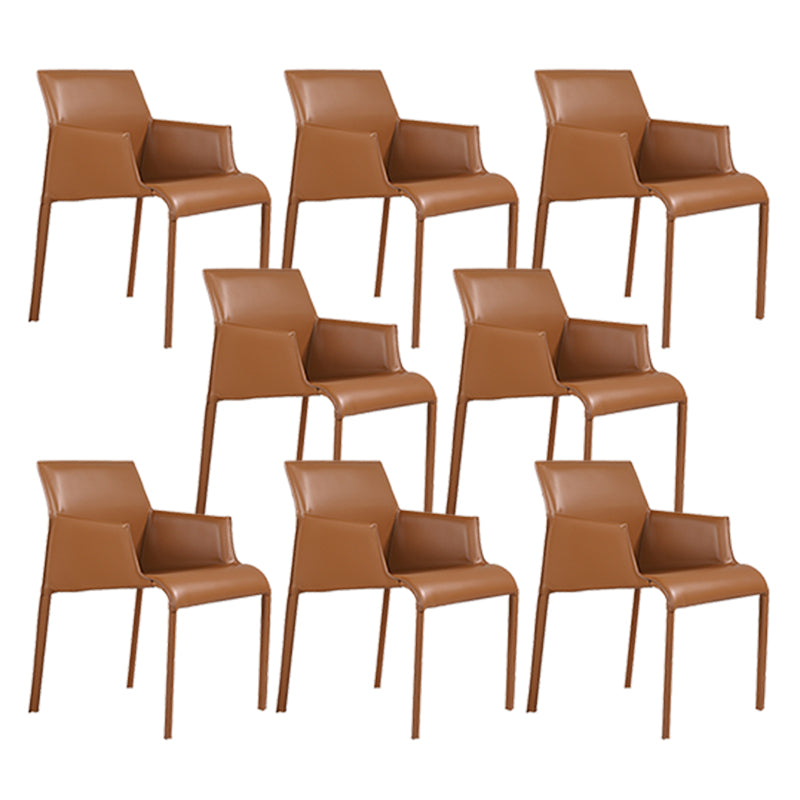 Matte Finish Dining Arm Chair with Leather Legs Metal Modern Dining Side Chair