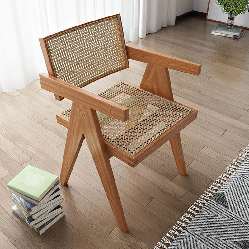 Traditional Style Dining Chair Solid Wood Cane Back Arm Chair for Home