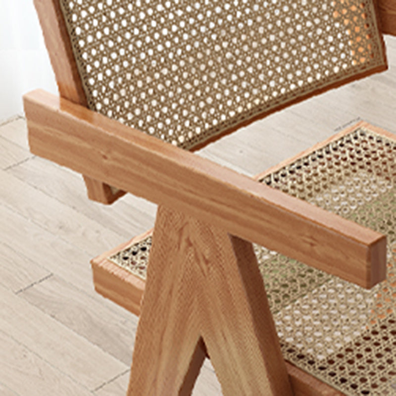 Traditional Style Dining Chair Solid Wood Cane Back Arm Chair for Home