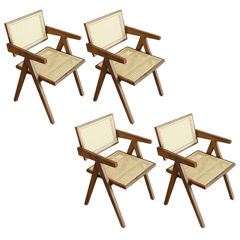 Traditional Style Dining Chair Solid Wood Cane Back Arm Chair for Home