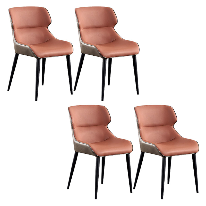 Black Metal Legs Dining Chairs Faux Leather Low Back Side Chair