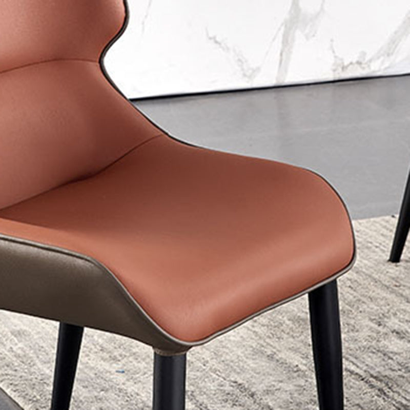 Black Metal Legs Dining Chairs Faux Leather Low Back Side Chair