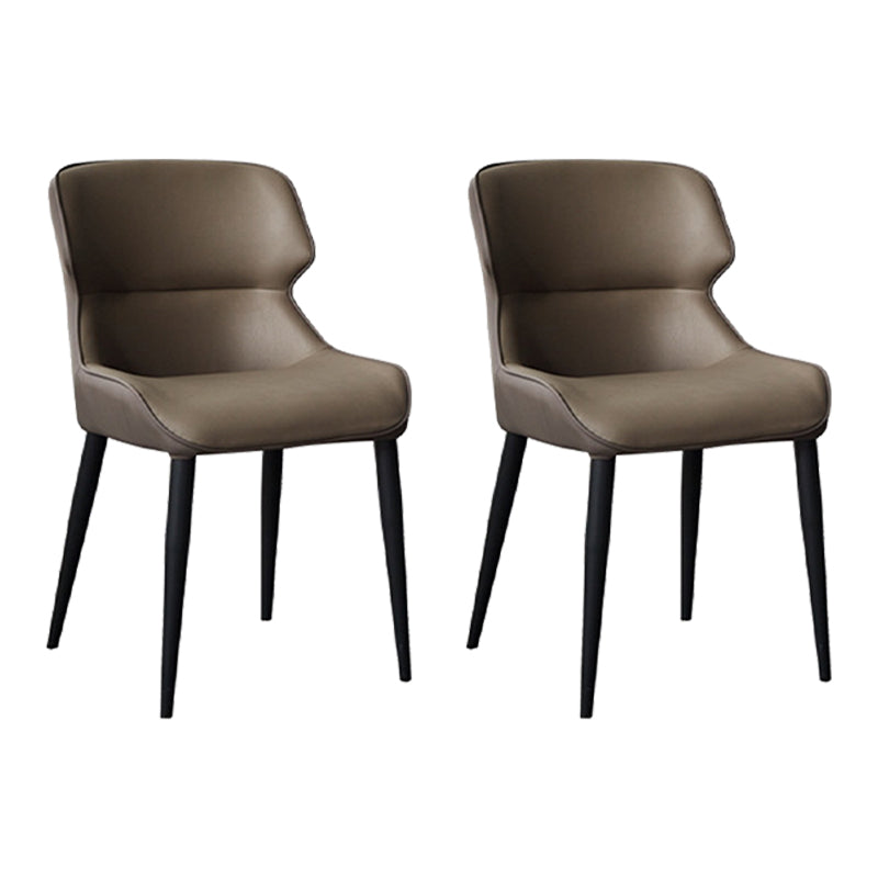 Black Metal Legs Dining Chairs Faux Leather Low Back Side Chair