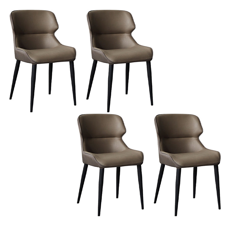 Black Metal Legs Dining Chairs Faux Leather Low Back Side Chair