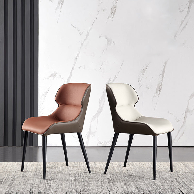 Black Metal Legs Dining Chairs Faux Leather Low Back Side Chair