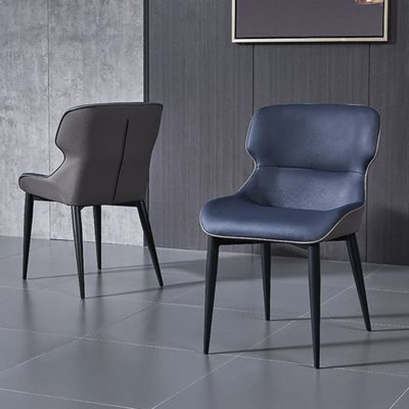 Black Metal Legs Dining Chairs Faux Leather Low Back Side Chair