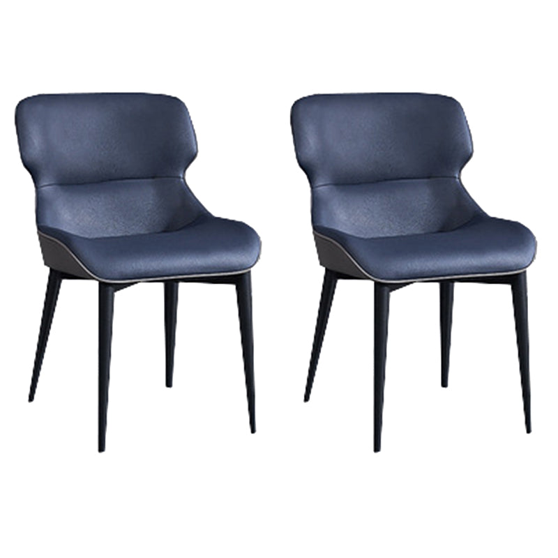 Black Metal Legs Dining Chairs Faux Leather Low Back Side Chair