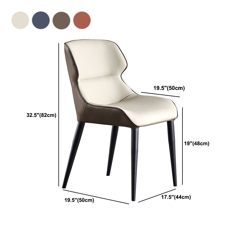 Black Metal Legs Dining Chairs Faux Leather Low Back Side Chair