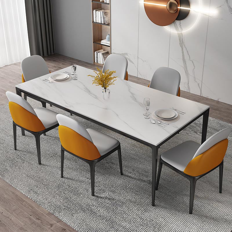 Rectangular Stone Dining Table Modern 4 Legs Furniture in Matte Finish for Home
