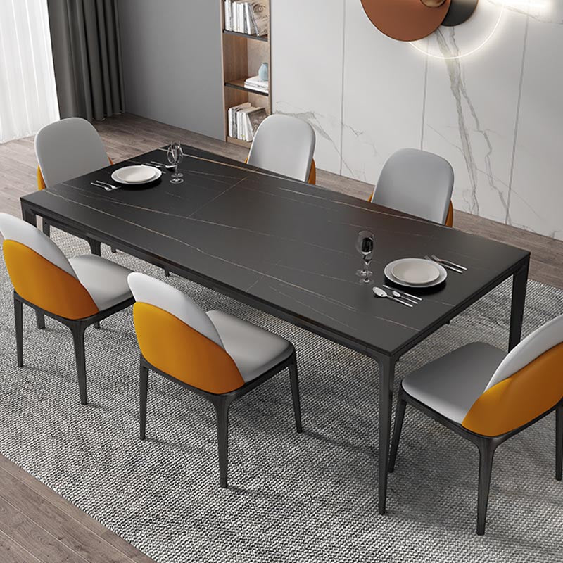 Rectangular Stone Dining Table Modern 4 Legs Furniture in Matte Finish for Home