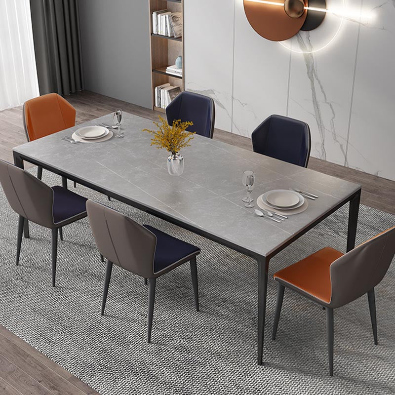 Rectangular Stone Dining Table Modern 4 Legs Furniture in Matte Finish for Home