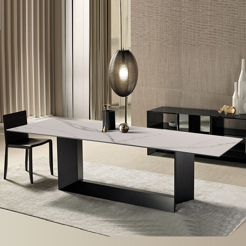 Rectangular Sintered Stone Dining Table Modern Furniture with Steel Base for Home