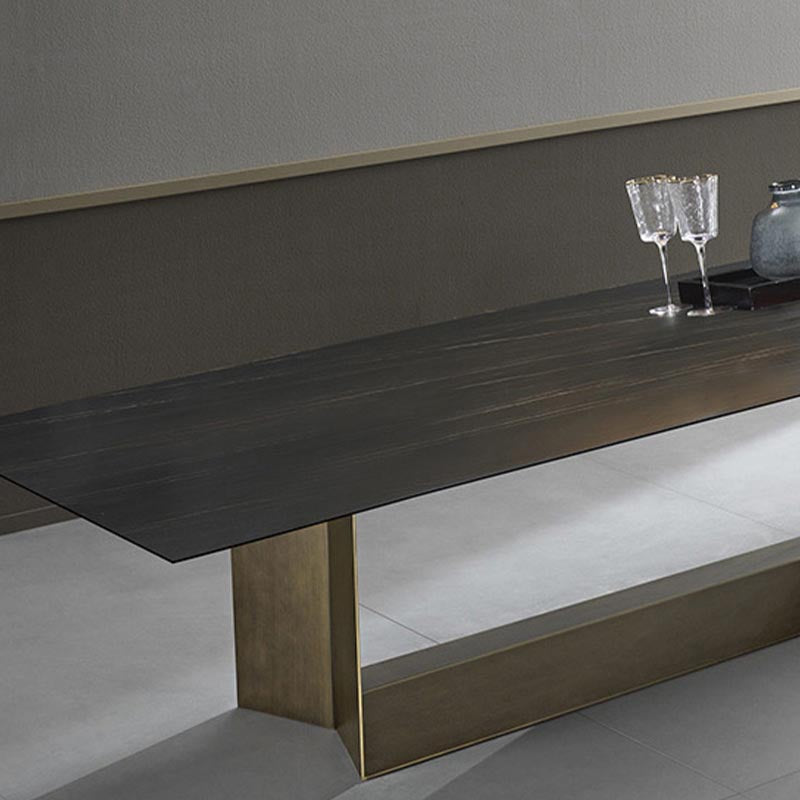 Rectangular Sintered Stone Dining Table Modern Furniture with Steel Base for Home