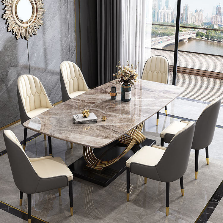 Stone Top Dining Table Contemporary Dining Table with Pedestal Base