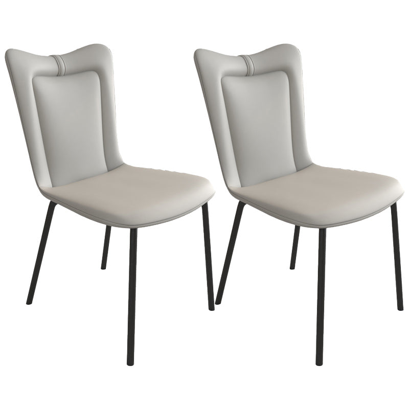 Black Iron Legs Dining Chairs Modern Faux Leather Armless Side Chair