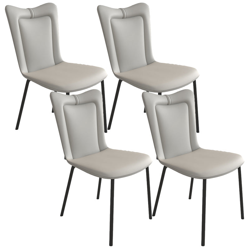 Black Iron Legs Dining Chairs Modern Faux Leather Armless Side Chair