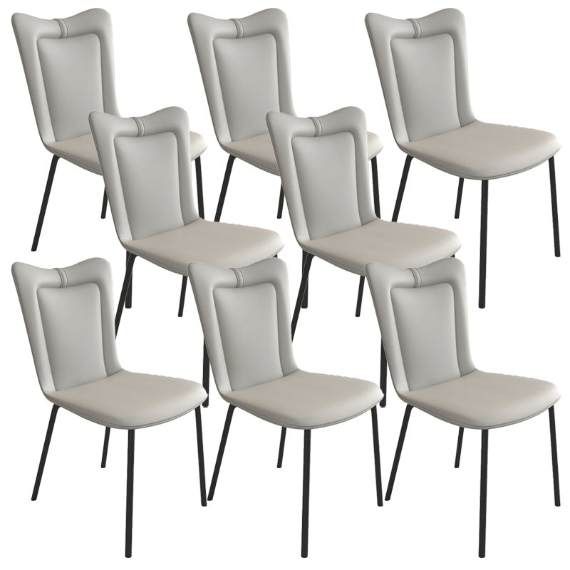 Black Iron Legs Dining Chairs Modern Faux Leather Armless Side Chair