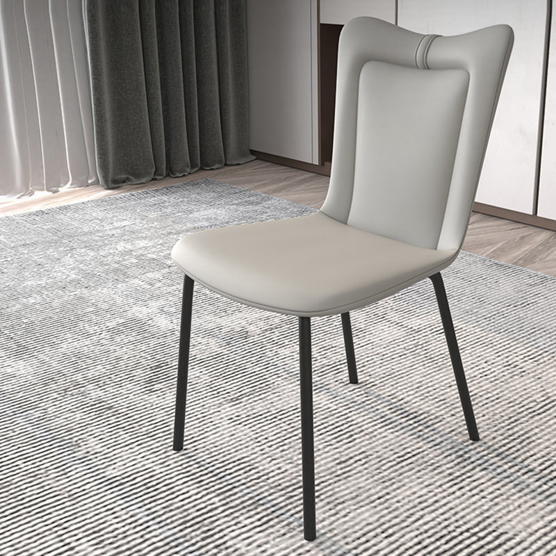 Black Iron Legs Dining Chairs Modern Faux Leather Armless Side Chair