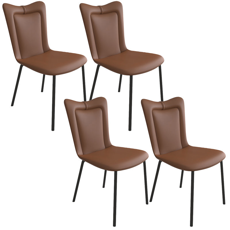 Black Iron Legs Dining Chairs Modern Faux Leather Armless Side Chair