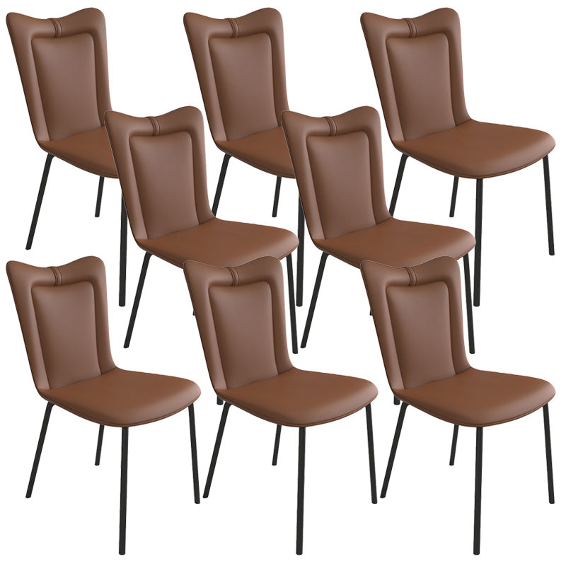 Black Iron Legs Dining Chairs Modern Faux Leather Armless Side Chair
