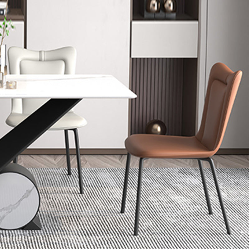 Black Iron Legs Dining Chairs Modern Faux Leather Armless Side Chair