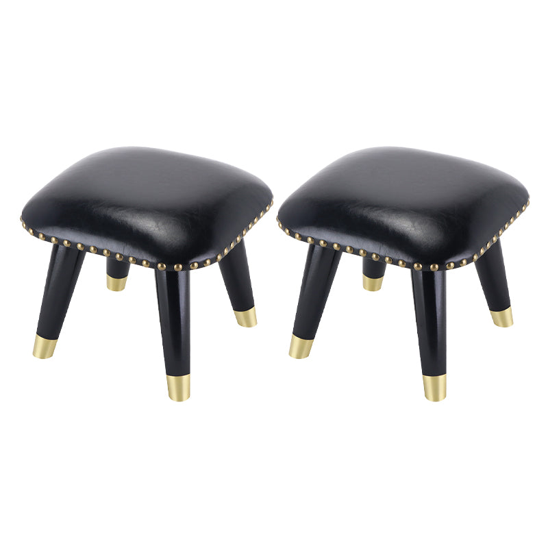 Glam Footstool Ottoman Genuine Leather Upholstered Nailhead Trim Square Ottoman