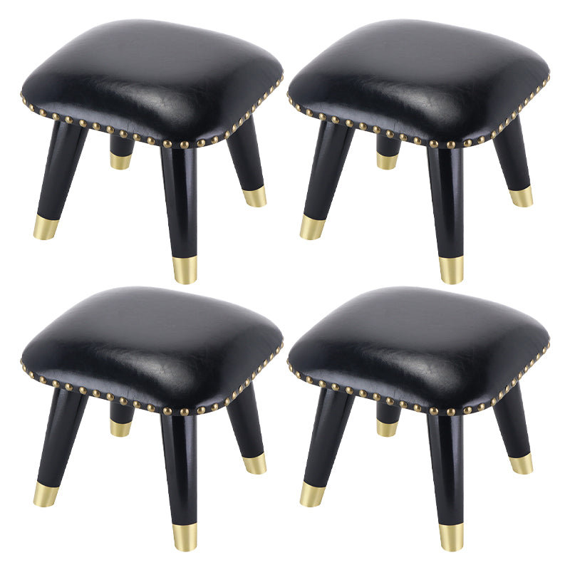 Glam Footstool Ottoman Genuine Leather Upholstered Nailhead Trim Square Ottoman