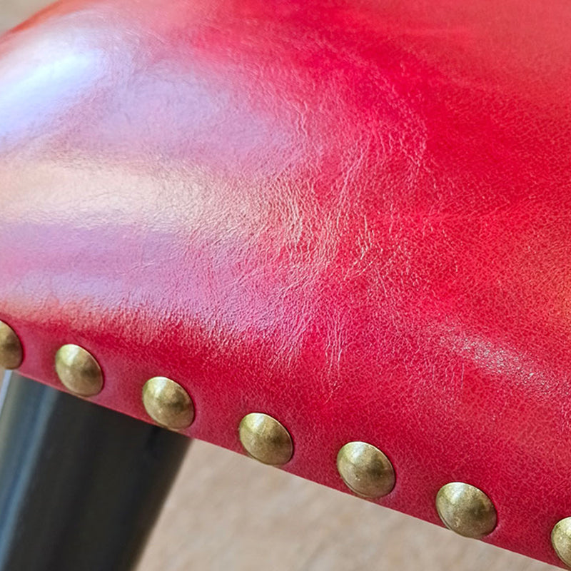 Glam Footstool Ottoman Genuine Leather Upholstered Nailhead Trim Square Ottoman