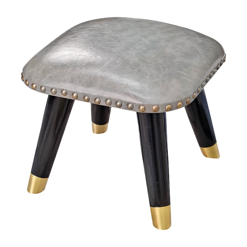 Glam Footstool Ottoman Genuine Leather Upholstered Nailhead Trim Square Ottoman