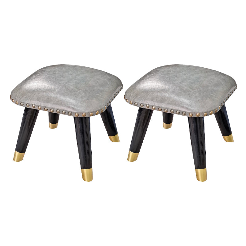 Glam Footstool Ottoman Genuine Leather Upholstered Nailhead Trim Square Ottoman