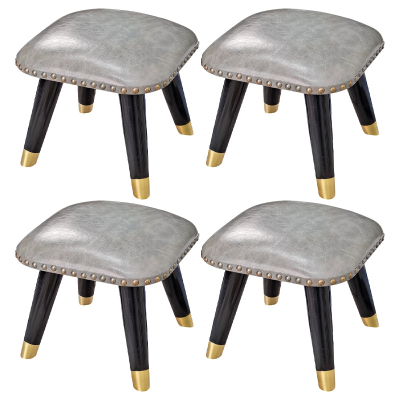 Glam Footstool Ottoman Genuine Leather Upholstered Nailhead Trim Square Ottoman