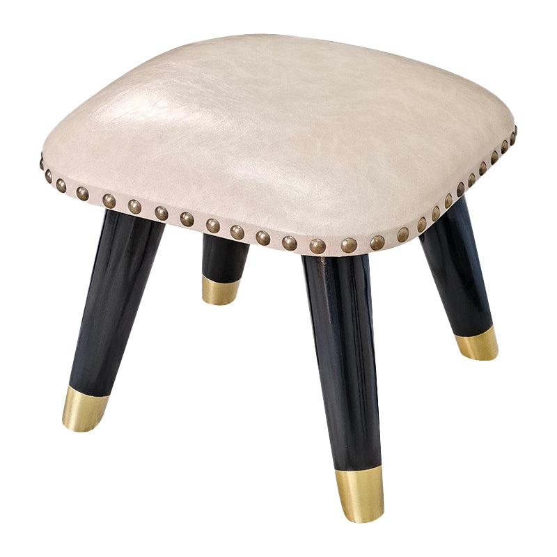 Glam Footstool Ottoman Genuine Leather Upholstered Nailhead Trim Square Ottoman