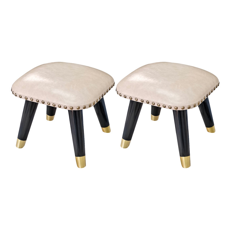 Glam Footstool Ottoman Genuine Leather Upholstered Nailhead Trim Square Ottoman