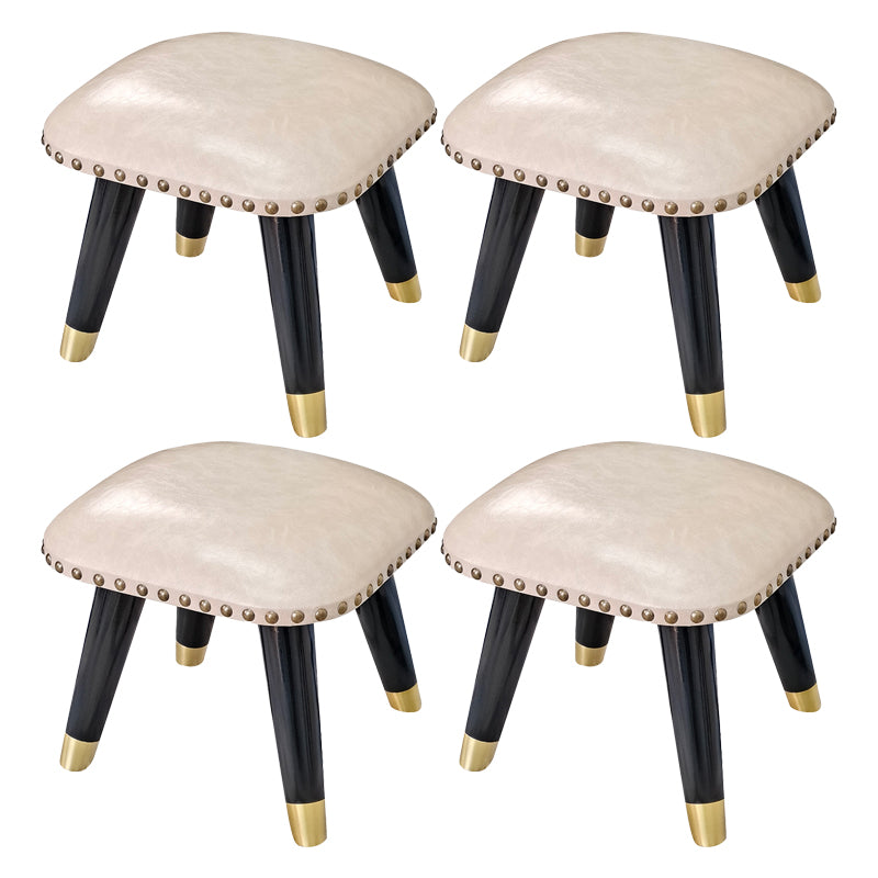 Glam Footstool Ottoman Genuine Leather Upholstered Nailhead Trim Square Ottoman