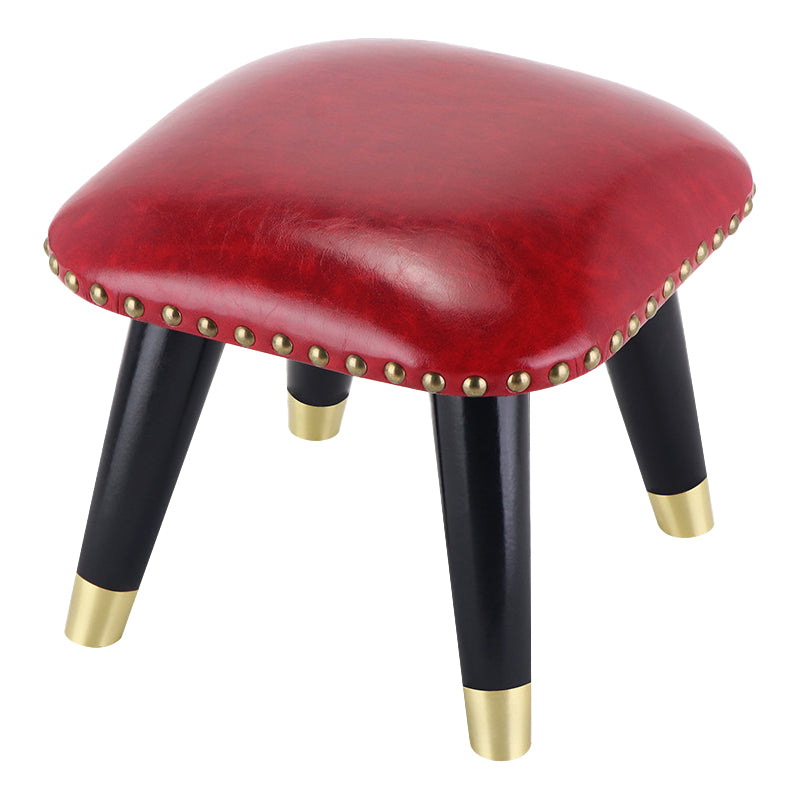 Glam Footstool Ottoman Genuine Leather Upholstered Nailhead Trim Square Ottoman