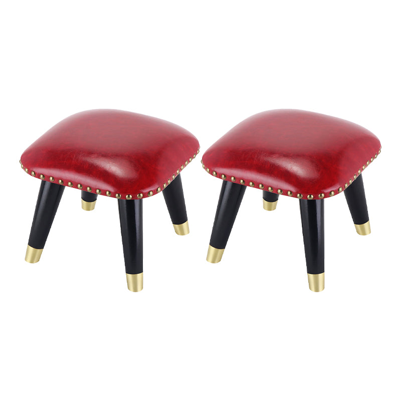 Glam Footstool Ottoman Genuine Leather Upholstered Nailhead Trim Square Ottoman