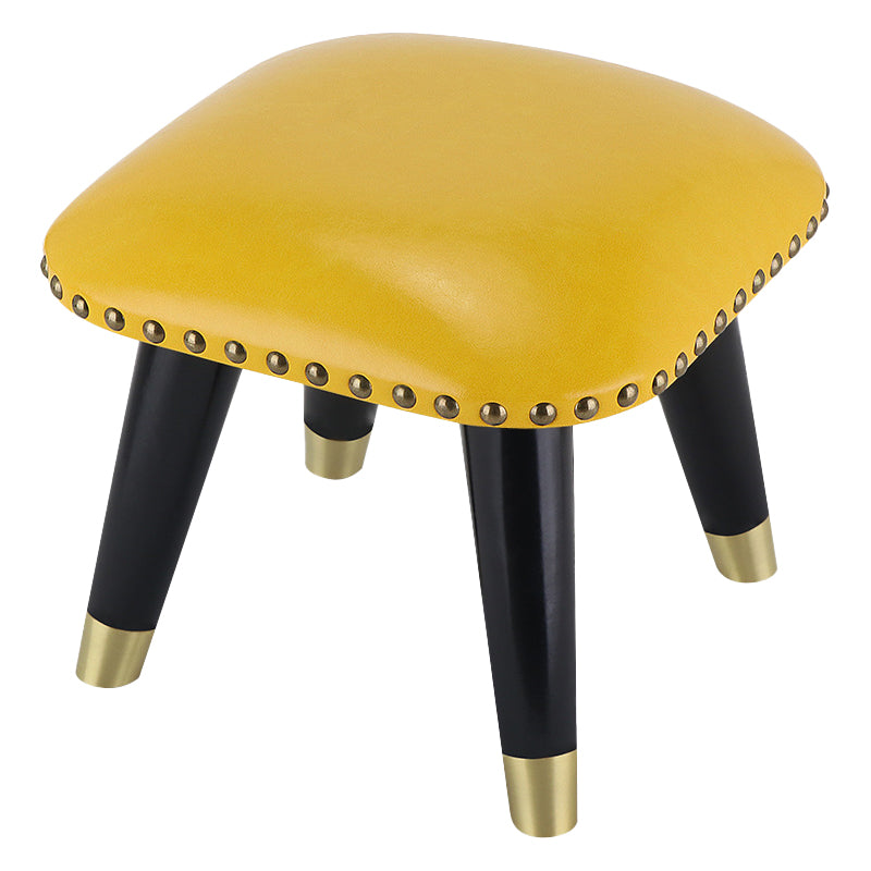 Glam Footstool Ottoman Genuine Leather Upholstered Nailhead Trim Square Ottoman
