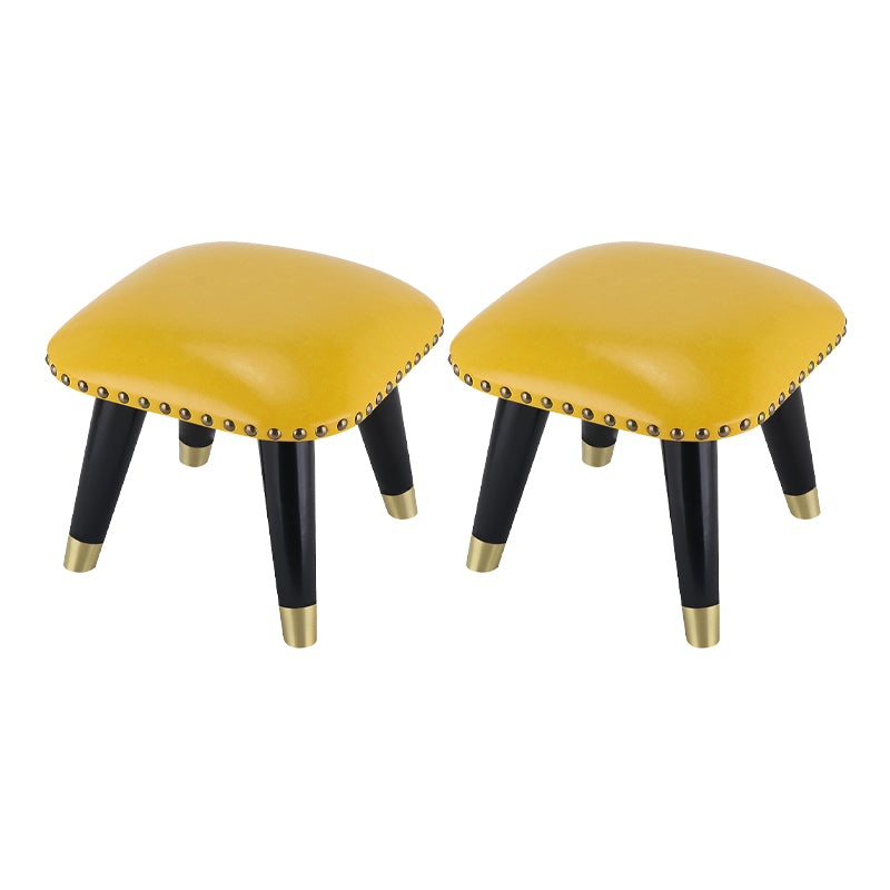 Glam Footstool Ottoman Genuine Leather Upholstered Nailhead Trim Square Ottoman