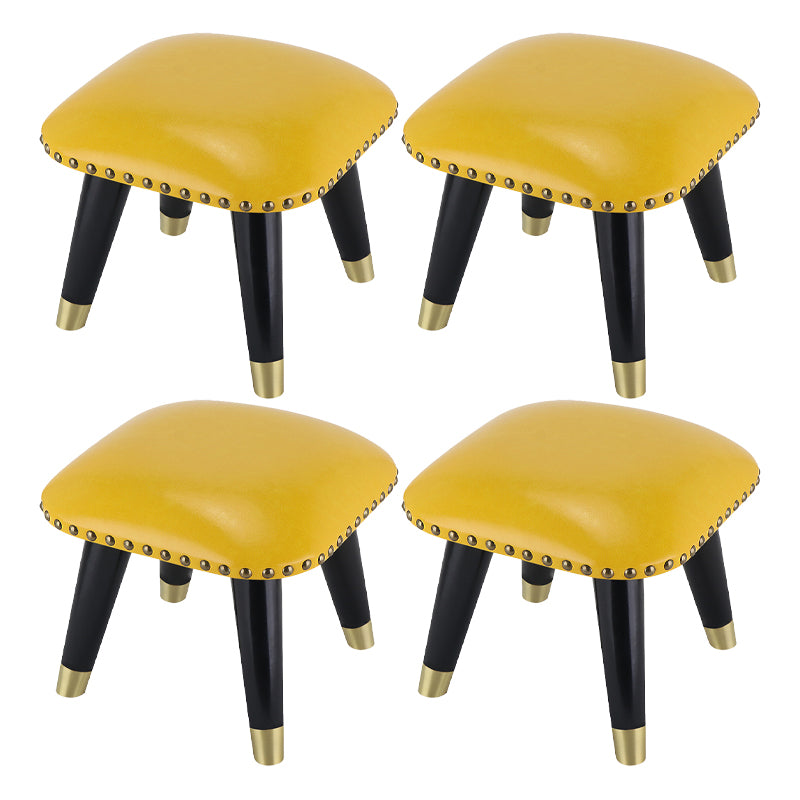 Glam Footstool Ottoman Genuine Leather Upholstered Nailhead Trim Square Ottoman