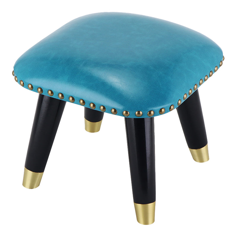 Glam Footstool Ottoman Genuine Leather Upholstered Nailhead Trim Square Ottoman