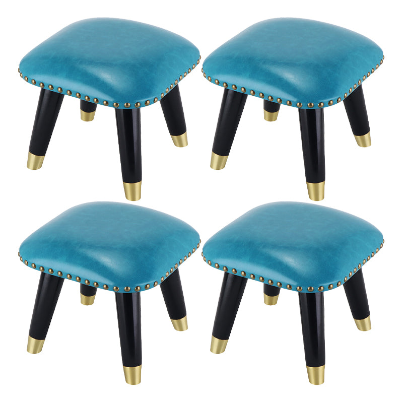 Glam Footstool Ottoman Genuine Leather Upholstered Nailhead Trim Square Ottoman