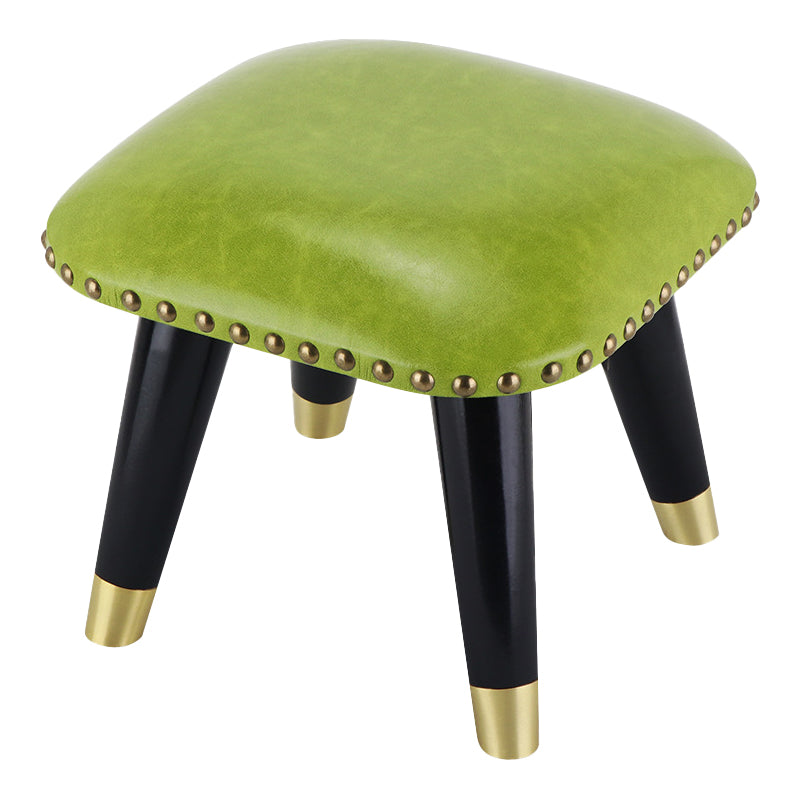 Glam Footstool Ottoman Genuine Leather Upholstered Nailhead Trim Square Ottoman