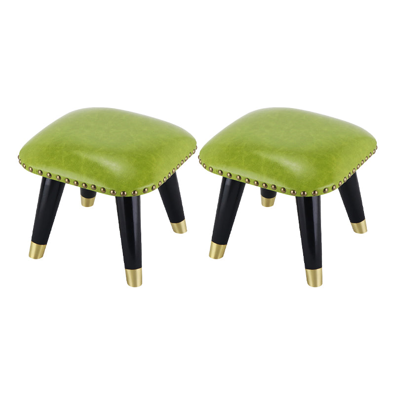 Glam Footstool Ottoman Genuine Leather Upholstered Nailhead Trim Square Ottoman