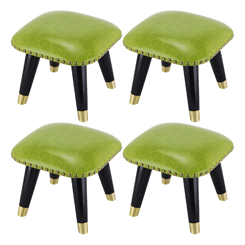 Glam Footstool Ottoman Genuine Leather Upholstered Nailhead Trim Square Ottoman