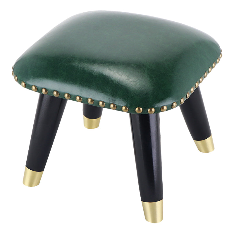 Glam Footstool Ottoman Genuine Leather Upholstered Nailhead Trim Square Ottoman