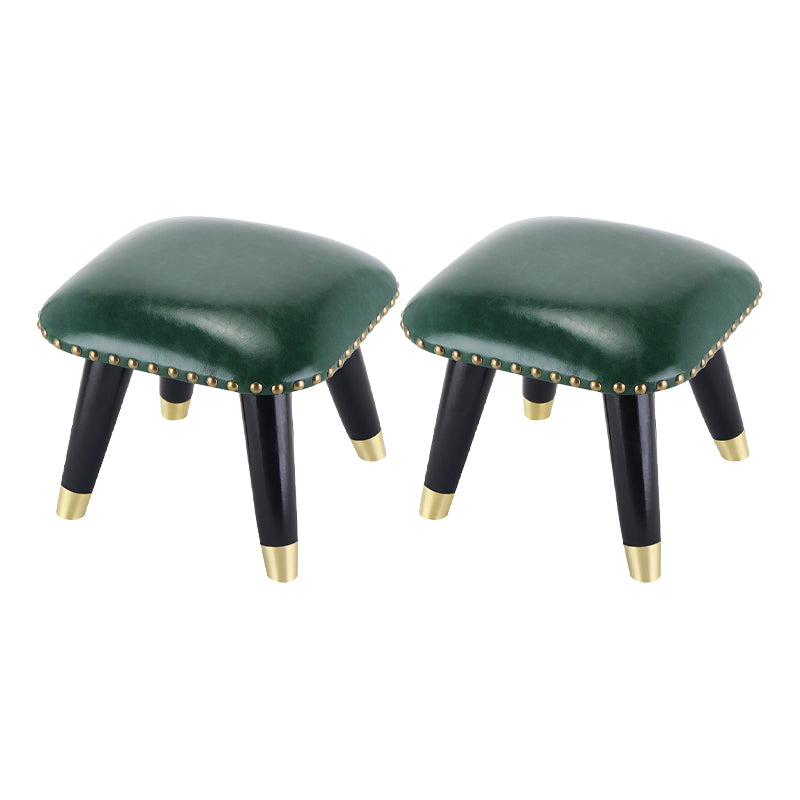 Glam Footstool Ottoman Genuine Leather Upholstered Nailhead Trim Square Ottoman