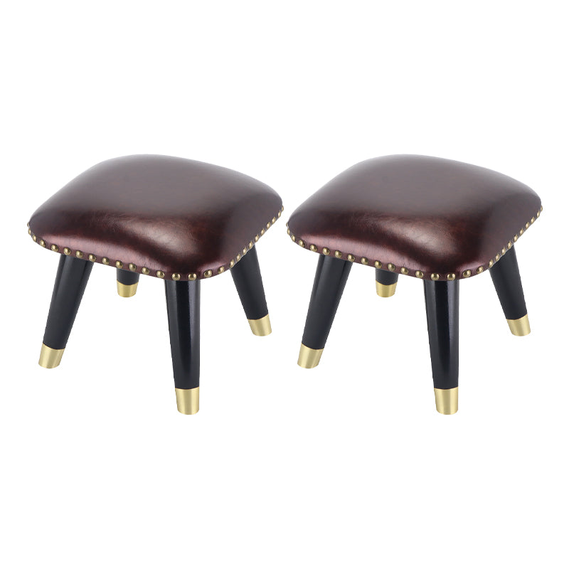 Glam Footstool Ottoman Genuine Leather Upholstered Nailhead Trim Square Ottoman