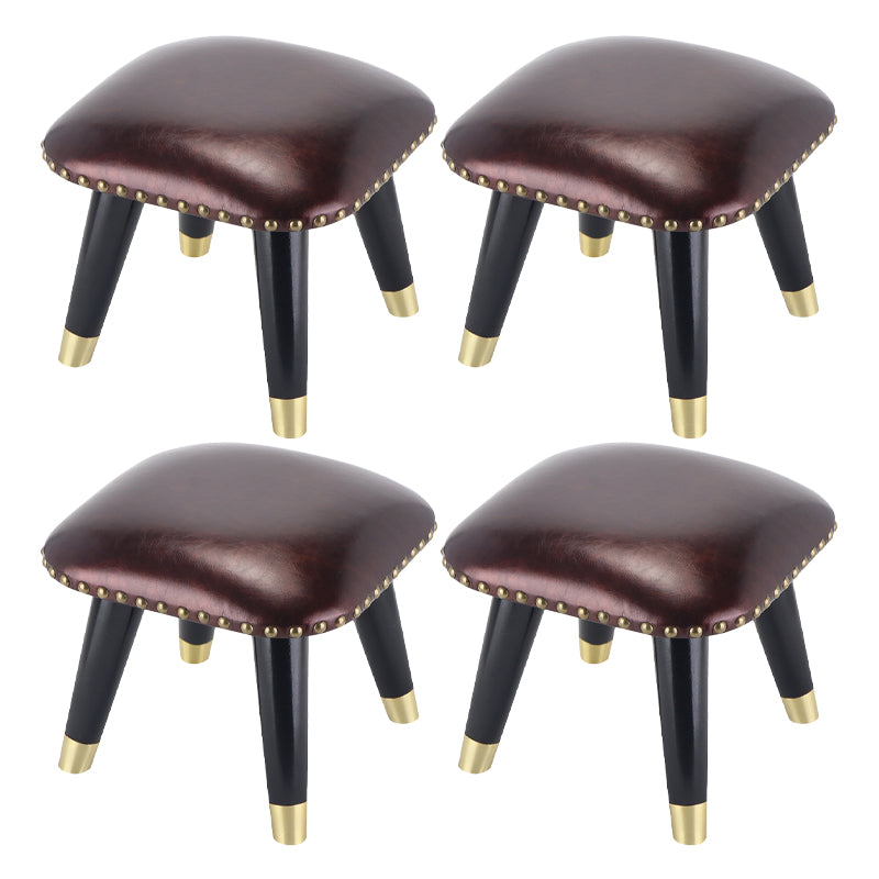 Glam Footstool Ottoman Genuine Leather Upholstered Nailhead Trim Square Ottoman