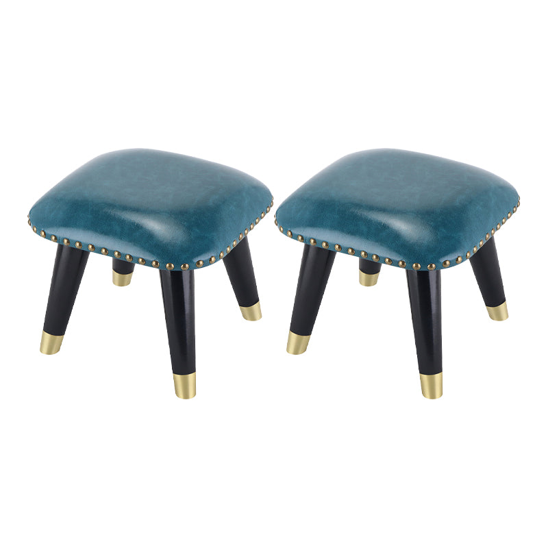 Glam Footstool Ottoman Genuine Leather Upholstered Nailhead Trim Square Ottoman